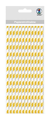 Ursus 56850003 - Papierstrohhalme mit Streifen, gold, Größe S, Länge ca. 19,5 cm, Durchmesser ca. 0,6 cm, 24 Stück, mit Folienveredelung, lebensmittelecht, zum Gestaltenm und Dekorieren von Ursus