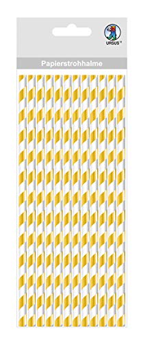 Ursus 56850003 - Papierstrohhalme mit Streifen, gold, Größe S, Länge ca. 19,5 cm, Durchmesser ca. 0,6 cm, 24 Stück, mit Folienveredelung, lebensmittelecht, zum Gestaltenm und Dekorieren von Ursus