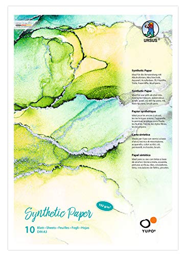 Ursus 16274000 - Yupo Synthetic Paper, DIN A3, 10 Blatt, 192 g/qm, synthetisch, Glatte Oberfläche, reiß-und wasserfest, UV lichtecht, extrem strapazierfähig, 100% recyclebar, vielseitig verwendbar von Ursus