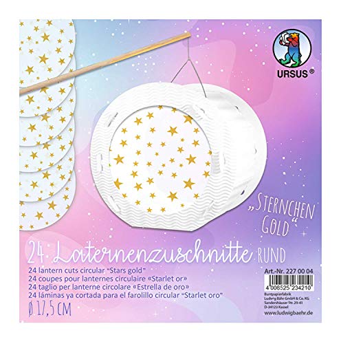 Ursus 2270004 - Laternenzuschnitte, Sternchen in gold und weiß, Durchmesser von ca. 17,5 cm, 24 runde Zuschnitte aus Transparentpapier 115 g/qm, einseitig bedruckt, ideal für den nächsten Laternenlauf Ursus 2270004 - Laternenzuschnitte, Sternchen in gold und weiß, Durchmesser von ca. 17,5 cm, 24 runde Zuschnitte aus Transparentpapier 115 g/qm, einseitig bedruckt, ideal für den nächsten Laternenlauf von Ursus