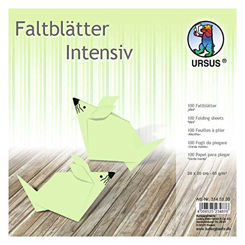 Ursus 3145130 - Faltblätter Uni intensiv, mint, ca. 20 x 20 cm, 65 g/qm, 100 Blatt, aus Plakatpapier, durchgefärbt, für kleine und große Origami Künstler, ideal für vielseitige Bastelarbeiten von Ursus