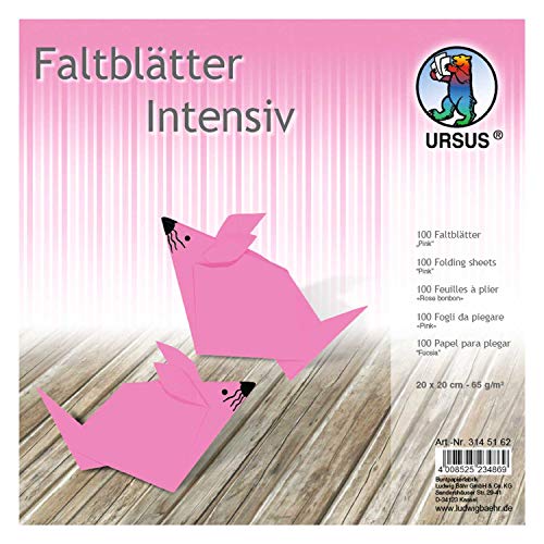 Ursus 3145162 - Faltblätter Uni intensiv, pink, ca. 20 x 20 cm, 65 g/qm, 100 Blatt, aus Plakatpapier, durchgefärbt, für kleine und große Origami Künstler, ideal für vielseitige Bastelarbeiten von Ursus