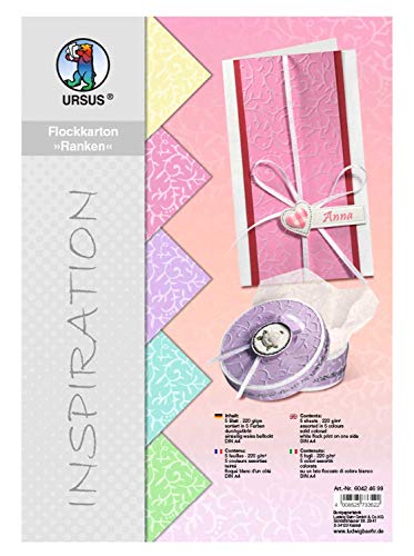 Ursus 60424699 - Flockkarton, Ranken, Pastell, DIN A4, 220 g/qm, 5 Blatt in verschiedenen Farben, durchgefärbt, einseitig mit weißem Flock veredelt, ideal für kreatives Basteln Ursus 60424699 - Flockkarton, Ranken, Pastell, DIN A4, 220 g/qm, 5 Blatt in verschiedenen Farben, durchgefärbt, einseitig mit weißem Flock veredelt, ideal für kreatives Basteln von Ursus