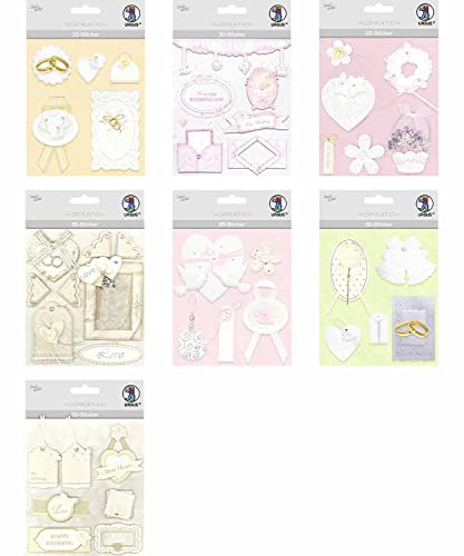 Ursus 59260006 - Kreativ 3D-Sticker Set Wedding 2, Set mit 7 verschiedenfarbigen Stickerbogen, selbstklebend, leicht abziehbar, geeignet zur Kartengestaltung von Ursus