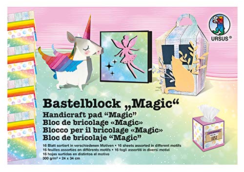 Ursus 12690010 - Bastelblock Magic, ca. 24 x 34 cm, 16 Blatt in 4 verschiedenen Motiven, 300 g/qm, durchgefärbt, aus Frischzellulose, mit hoher Farbbillanz und Lichtbeständigkeit Ursus 12690010 - Bastelblock Magic, ca. 24 x 34 cm, 16 Blatt in 4 verschiedenen Motiven, 300 g/qm, durchgefärbt, aus Frischzellulose, mit hoher Farbbillanz und Lichtbeständigkeit von Ursus
