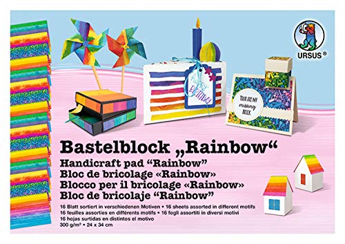 Ursus 12690011 - Bastelblock Rainbow, ca. 24 x 34 cm, 16 Blatt in 4 verschiedenen Motiven, 300 g/qm, beidseitig bedruckt, aus Frischzellulose, ideale Grundlage für kreative Bastelarbeiten Ursus 12690011 - Bastelblock Rainbow, ca. 24 x 34 cm, 16 Blatt in 4 verschiedenen Motiven, 300 g/qm, beidseitig bedruckt, aus Frischzellulose, ideale Grundlage für kreative Bastelarbeiten von Ursus