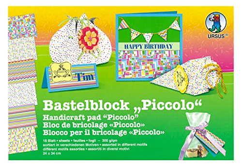 Ursus 13250099 - Bastelblock Piccolo, ca. 24 x 34 cm, 18 Blatt in verschiedenen Motiven, 300 g/qm, beidseitig bedruckt, ideale Grundlage zum Basteln von festlichen Dekorationen von Ursus