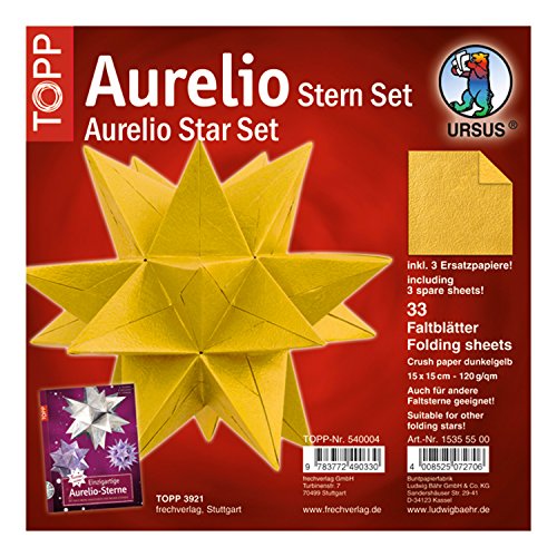Ursus 15355500 - Faltblätter Aurelio Stern Crush Paper, dunkelgelb, 33 Blatt, aus Papier 120 g/qm, ca. 15 x 15 cm, beidseitig bedruckt, einseitig mit Metallic Effekt, ideal als Weihnachtsdeko Ursus 15355500 - Faltblätter Aurelio Stern Crush Paper, dunkelgelb, 33 Blatt, aus Papier 120 g/qm, ca. 15 x 15 cm, beidseitig bedruckt, einseitig mit Metallic Effekt, ideal als Weihnachtsdeko von Ursus