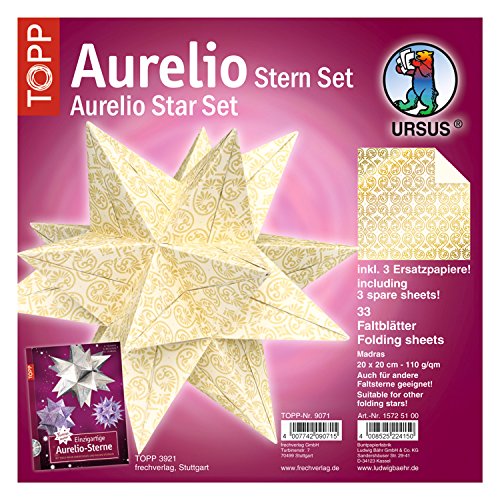 Ursus 15725100 - Faltblätter Aurelio Stern Madras gold, 33 Blatt, aus Shimmer Papier 110 g/qm, ca. 20 x 20 cm, durchgefärbt, Vorderseite mit Veredelung, ideal als Weihnachtsdeko Ursus 15725100 - Faltblätter Aurelio Stern Madras gold, 33 Blatt, aus Shimmer Papier 110 g/qm, ca. 20 x 20 cm, durchgefärbt, Vorderseite mit Veredelung, ideal als Weihnachtsdeko von Ursus