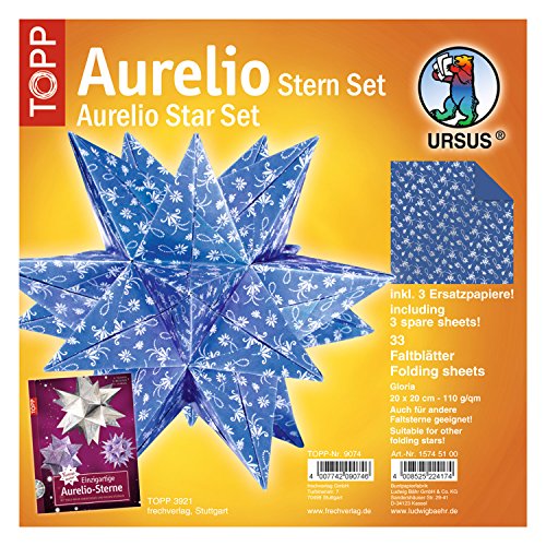 Ursus 15745100 - Faltblätter Aurelio Stern Gloria, blau / silber, 33 Blatt, aus Shimmer Papier 110 g/qm, ca. 20 x 20 cm, durchgefärbt, Vorderseite mit Veredelung, ideal als Weihnachtsdeko von Ursus