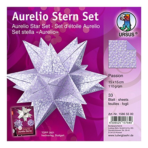 Ursus 15865500 - Faltblätter Aurelio Stern Passion, helllila / silber, 33 Blatt, aus Shimmer Papier 110 g/qm, ca. 15 x 15 cm, durchgefärbt, Vorderseite mit Veredelung, ideal als Weihnachtsdeko von Ursus