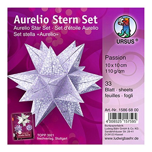 Ursus 15866800 - Faltblätter Aurelio Stern Passion, helllila / silber, 33 Blatt, aus Shimmer Papier 110 g/qm, ca. 10 x 10 cm, durchgefärbt, Vorderseite mit Veredelung, ideal als Weihnachtsdeko Ursus 15866800 - Faltblätter Aurelio Stern Passion, helllila / silber, 33 Blatt, aus Shimmer Papier 110 g/qm, ca. 10 x 10 cm, durchgefärbt, Vorderseite mit Veredelung, ideal als Weihnachtsdeko von Ursus