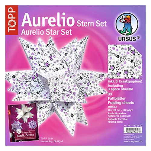 Ursus 15895100 - Faltblätter Aurelio Stern Melodie, weiß / schwarz / lila, 33 Blatt, aus Papier 120 g/qm, ca. 20 x 20 cm, beidseitig bedruckt, ideal als Weihnachtsdeko Ursus 15895100 - Faltblätter Aurelio Stern Melodie, weiß / schwarz / lila, 33 Blatt, aus Papier 120 g/qm, ca. 20 x 20 cm, beidseitig bedruckt, ideal als Weihnachtsdeko von Ursus