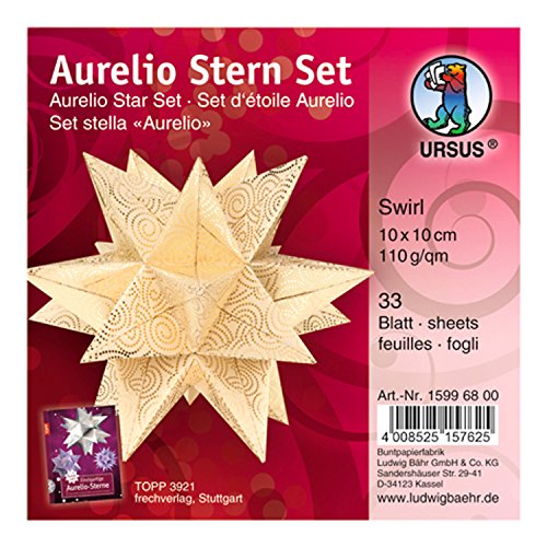 Ursus 15996800 - Faltblätter Aurelio Stern Swirl, creme / gold, 33 Blatt, aus Shimmer Papier 110 g/qm, ca. 10 x 10 cm, durchgefärbt, Vorderseite mit Veredelung, ideal als Weihnachtsdeko Ursus 15996800 - Faltblätter Aurelio Stern Swirl, creme / gold, 33 Blatt, aus Shimmer Papier 110 g/qm, ca. 10 x 10 cm, durchgefärbt, Vorderseite mit Veredelung, ideal als Weihnachtsdeko von Ursus
