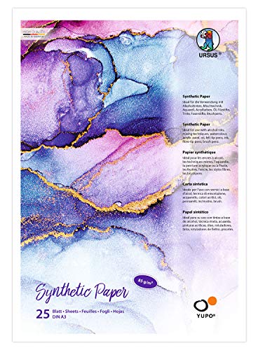 Ursus 16264000 - Yupo Synthetic Paper, DIN A3, 25 Blatt, 85 g/qm, synthetisch, Glatte Oberfläche, reiß-und wasserfest, UV lichtecht, extrem strapazierfähig, 100% recyclebar, vielseitig verwendbar von Ursus