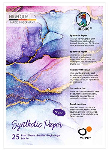 Ursus 16266400 - Yupo Synthetic Paper, DIN A6, 25 Blatt, 85 g/qm, synthetisch, Glatte Oberfläche, reiß-und wasserfest, UV lichtecht, extrem strapazierfähig, 100% recyclebar, vielseitig verwendbar Ursus 16266400 - Yupo Synthetic Paper, DIN A6, 25 Blatt, 85 g/qm, synthetisch, Glatte Oberfläche, reiß-und wasserfest, UV lichtecht, extrem strapazierfähig, 100% recyclebar, vielseitig verwendbar von Ursus
