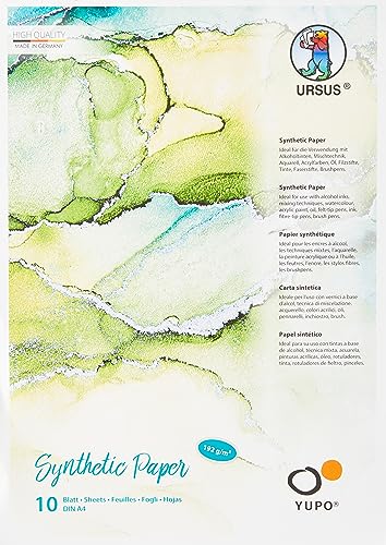 Ursus 16274600 - Yupo Paper, 192 g, DIN A4, 10 Blatt, synthetisch, glatte Oberfläche, reiß- und wasserfest, UV lichtecht, extrem strapazierfähig, 100% recyclebar, vielseitig verwendbar von Ursus