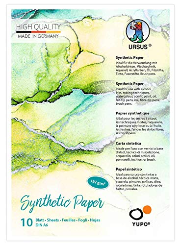 Ursus 16276400 - Yupo Synthetic Paper, DIN A6, 10 Blatt, 192 g/qm, synthetisch, Glatte Oberfläche, reiß-und wasserfest, UV lichtecht, extrem strapazierfähig, 100% recyclebar, vielseitig verwendbar Ursus 16276400 - Yupo Synthetic Paper, DIN A6, 10 Blatt, 192 g/qm, synthetisch, Glatte Oberfläche, reiß-und wasserfest, UV lichtecht, extrem strapazierfähig, 100% recyclebar, vielseitig verwendbar von Ursus