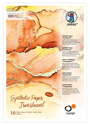 Ursus 16299200 Yupo Synthetic Paper transparent, DIN A5, 10 Blatt, 153 g/qm, synthetisch, Glatte Oberfläche, reiß-und wasserfest, UV lichtecht, extrem strapazierfähig, 100% recyclebar, weiß von Ursus