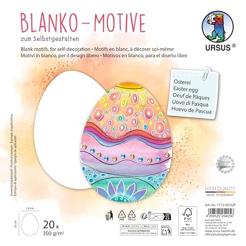 Ursus 1712 00 02F - Blanko Motive "Osterei", 20 Stück aus 300 g/m² Fotokarton, 25 x 19 cm, DIY Bastelpapier zum Ausmalen, Bekleben, Ausschneiden & Selbstgestalten von Ursus
