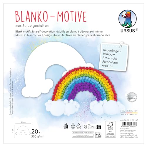 Ursus 1712 00 10F - Blanko Motive "Regenbogen", 20 Stück aus 300 g/m² Fotokarton, 26 x 16 cm, DIY Bastelpapier zum Ausmalen, Bekleben, Ausschneiden & Selbstgestalten Ursus 1712 00 10F - Blanko Motive "Regenbogen", 20 Stück aus 300 g/m² Fotokarton, 26 x 16 cm, DIY Bastelpapier zum Ausmalen, Bekleben, Ausschneiden & Selbstgestalten von Ursus