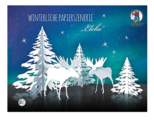 Ursus 17200001 - Winterliche Papierszenerie, Elche, weiß, 4 Blatt aus Bristolkarton 400 g/qm, gelasert und genutet, Set mit Bäume und Elche, inklusive Bastelanleitung Ursus 17200001 - Winterliche Papierszenerie, Elche, weiß, 4 Blatt aus Bristolkarton 400 g/qm, gelasert und genutet, Set mit Bäume und Elche, inklusive Bastelanleitung von Ursus
