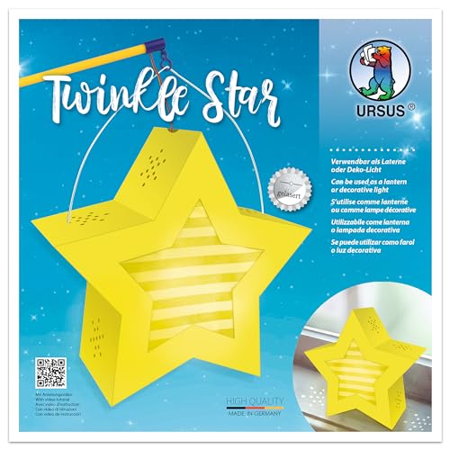 Ursus 18770001 - Twinkle Star, gelb, ca. 19,3 x 18,3 x 8 cm, Laternen Rohling Stern aus Fotokarton 300 g/m² gelasert und genutet, 2 Sterne aus Transparentpapier 115 g/m², Laternentragebügel von Ursus