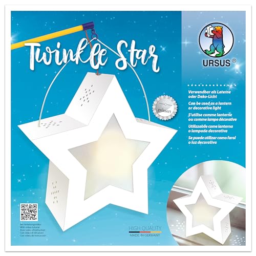 Ursus 18770002 - Twinkle Star, weiß, ca. 19,3 x 18,3 x 8 cm, Laternen Rohling Stern aus Fotokarton 300 g/m² gelasert und genutet, 2 Sterne aus Transparentpapier 115 g/m², Laternentragebügel von Ursus