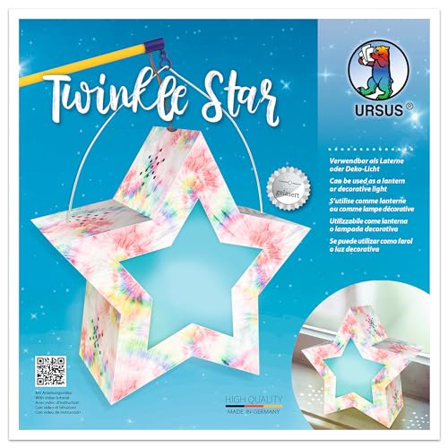 Ursus 18770008 - Twinkle Star Regenbogen Batik, Komplett-Set zum Basteln eines Sterns, der als Laterne oder Deko-Licht genutzt werden kann, inkl. Anleitung, ideal für Festumzüge von Ursus