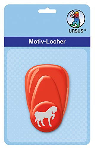 Ursus 19470021 - Motivlocher mit Hebel klein, Pferd, rot, ausgestanztes Motiv ca. 16 mm, aus Kunststoff mit Metallstanze, geeignet für Grammaturen von 160 220 g /qm von Ursus