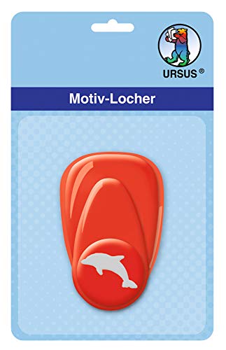Ursus 19470022 - Motivlocher mit Hebel klein, Delphin, rot, ausgestanztes Motiv ca. 16 mm, aus Kunststoff mit Metallstanze, geeignet für Grammaturen von 160 220 g /qm von Ursus