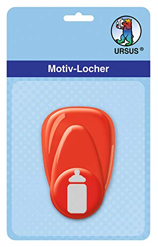 Ursus 19470063 - Motivlocher mit Hebel klein, Baby Flasche, rot, ausgestanztes Motiv ca. 16 mm, aus Kunststoff mit Metallstanze, geeignet für Grammaturen von 160 220 g /qm von Ursus