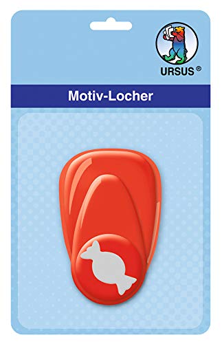 Ursus 19470067 - Motivlocher mit Hebel klein, Bonbon, rot, ausgestanztes Motiv ca. 16 mm, aus Kunststoff mit Metallstanze, geeignet für Grammaturen von 160 220 g /qm von Ursus