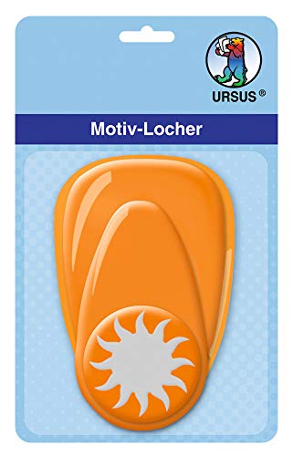 Ursus 19480005 - Motivlocher mit Hebel mittel, Sonne, orange, ausgestanztes Motiv ca. 25,4 mm, aus Kunststoff mit Metallstanze, geeignet für Grammaturen von 160 220 g /qm von Ursus