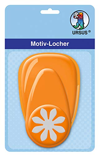 Ursus 19480011 - Motivlocher mit Hebel mittel, Gänseblümchen, orange, ausgestanztes Motiv ca. 25,4 mm, aus Kunststoff mit Metallstanze, geeignet für Grammaturen von 160 220 g /qm von Ursus