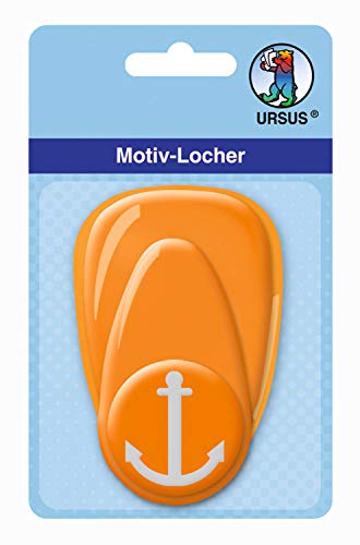 Ursus 19480013 - Motivlocher mit Hebel mittel, Anker, orange, ausgestanztes Motiv ca. 25,4 mm, aus Kunststoff mit Metallstanze, geeignet für Grammaturen von 160 220 g /qm von Ursus