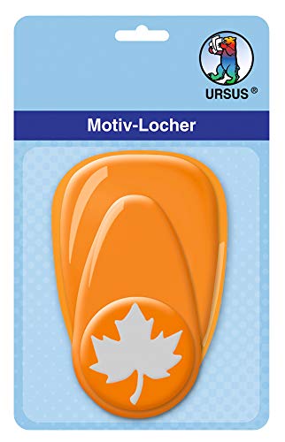 Ursus 19480014 - Motivlocher mit Hebel mittel, Ahornblatt, orange, ausgestanztes Motiv ca. 25,4 mm, aus Kunststoff mit Metallstanze, geeignet für Grammaturen von 160 220 g /qm von Ursus