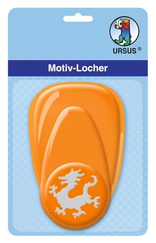 Ursus 19480040 - Motivlocher mit Hebel mittel, Drache, orange, ausgestanztes Motiv ca. 25,4 mm, aus Kunststoff mit Metallstanze, geeignet für Grammaturen von 160 220 g /qm von Ursus