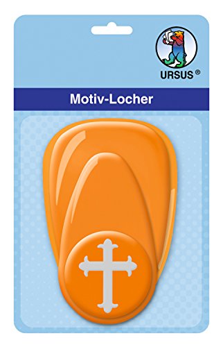Ursus 19480054 - Motivlocher mit Hebel mittel, Kreuz 1, orange, ausgestanztes Motiv ca. 25,4 mm, aus Kunststoff mit Metallstanze, geeignet für Grammaturen von 160 220 g /qm von Ursus