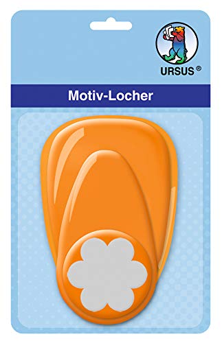 Ursus 19480055 - Motivlocher mit Hebel mittel, Blume, orange, ausgestanztes Motiv ca. 25,4 mm, aus Kunststoff mit Metallstanze, geeignet für Grammaturen von 160 220 g /qm von Ursus