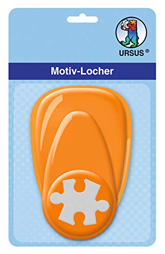 Ursus 19480057 - Motivlocher mit Hebel mittel, Puzzle, orange, ausgestanztes Motiv ca. 25,4 mm, aus Kunststoff mit Metallstanze, geeignet für Grammaturen von 160 220 g /qm von Ursus