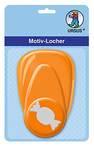 Ursus 19480067 - Motivlocher mit Hebel mittel, Bonbon, orange, ausgestanztes Motiv ca. 25,4 mm, aus Kunststoff mit Metallstanze, geeignet für Grammaturen von 160 220 g /qm von Ursus