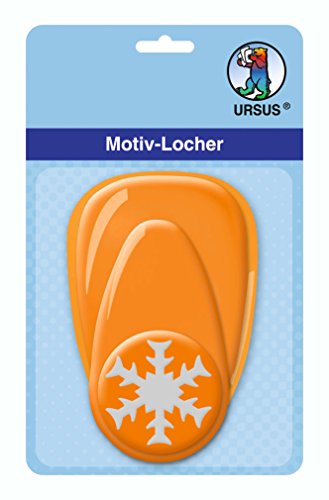 Ursus 19480071 - Motivlocher mit Hebel mittel, Schneeflocke 2, orange, ausgestanztes Motiv ca. 25,4 mm, aus Kunststoff mit Metallstanze, geeignet für Grammaturen von 160 220 g /qm von Ursus