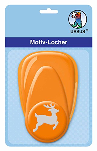 Ursus 19480076 - Motivlocher mit Hebel mittel, Rentier, orange, ausgestanztes Motiv ca. 25,4 mm, aus Kunststoff mit Metallstanze, geeignet für Grammaturen von 160 220 g /qm von Ursus