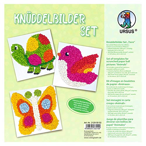 Ursus 21290002 - Knüddelbilder Set, Tiere, ca. 22,5 x 22,5 cm, 300 g/qm, 6 Bilder in verschiedene Motive, einseitig bedruckt, inklusive Bastelanleitung, für Jungen und Mädchen Ursus 21290002 - Knüddelbilder Set, Tiere, ca. 22,5 x 22,5 cm, 300 g/qm, 6 Bilder in verschiedene Motive, einseitig bedruckt, inklusive Bastelanleitung, für Jungen und Mädchen von Ursus