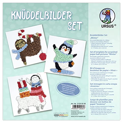 Ursus 21290008 - Knüddel-Bilder "Winter", Bastel-Set für Kinder ab 3 Jahren, mit 6 Motiv-Vorlagen und farbigem Seidenpapier, zum Basteln von Bildern aus Papierkugeln von Ursus