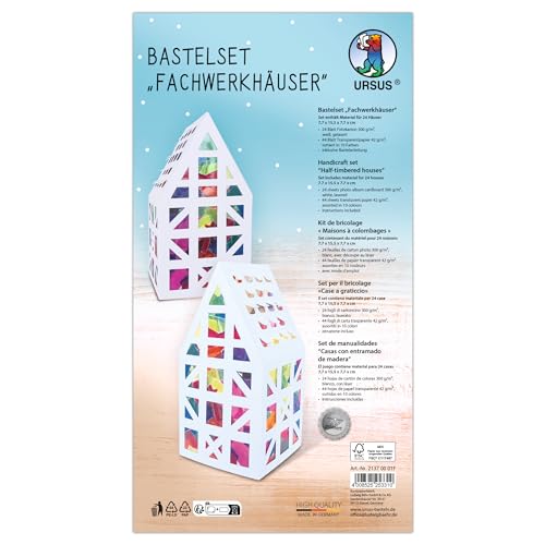 Ursus 21370001F - Bastelset, Fachwerkhäuser, ca. 7,7 x 15,5 x x 7,7 cm, Set zum Basteln von 24 Häusern in Weiß, inkl. Transparentpapier in 10 Farben und Schritt für Schritt Anleitung Ursus 21370001F - Bastelset, Fachwerkhäuser, ca. 7,7 x 15,5 x x 7,7 cm, Set zum Basteln von 24 Häusern in Weiß, inkl. Transparentpapier in 10 Farben und Schritt für Schritt Anleitung von Ursus