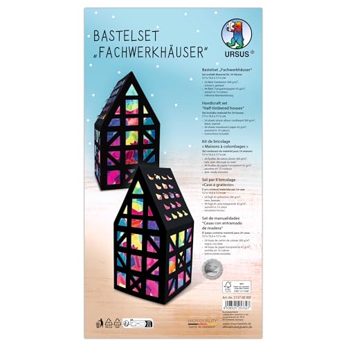 Ursus 21370090F - Bastelset, Fachwerkhäuser, ca. 7,7 x 15,5 x x 7,7 cm, Set zum Basteln von 24 Häusern in Schwarz, inkl. Transparentpapier in 10 Farben und Schritt für Schritt Anleitung Ursus 21370090F - Bastelset, Fachwerkhäuser, ca. 7,7 x 15,5 x x 7,7 cm, Set zum Basteln von 24 Häusern in Schwarz, inkl. Transparentpapier in 10 Farben und Schritt für Schritt Anleitung von Ursus