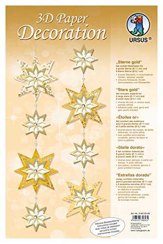 Ursus 21830099 3D Paper Dekoration Sterne, gold, Material für 8 große und 8 kleine Sterne, inklusive Bastelanleitung, ideal als winterliche Wand -, Fenster -, und Raumdekoration Ursus 21830099 3D Paper Dekoration Sterne, gold, Material für 8 große und 8 kleine Sterne, inklusive Bastelanleitung, ideal als winterliche Wand -, Fenster -, und Raumdekoration von Ursus