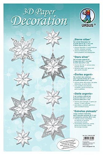 Ursus 21840099 - 3D Paper Dekoration Sterne, silber, Material für 8 große und 8 kleine Sterne, inklusive Bastelanleitung, ideal als winterliche Wand -, Fenster -, und Raumdekoration Ursus 21840099 - 3D Paper Dekoration Sterne, silber, Material für 8 große und 8 kleine Sterne, inklusive Bastelanleitung, ideal als winterliche Wand -, Fenster -, und Raumdekoration von Ursus